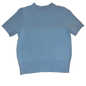Ann Taylor Factory Powder Blue Cable-Knit Short-Sleeve Sweater